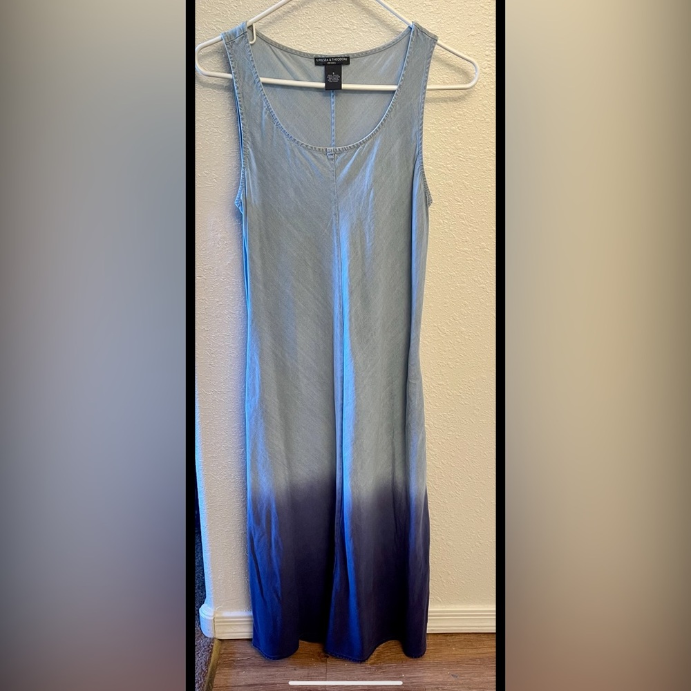 Chelsea and Theodore fade from light blue to dark blue Sleeveless dress